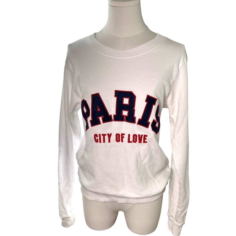 Paris City of‎ Love White Sweatshirt Pullover Crew Neck Long Sleeve Preppy